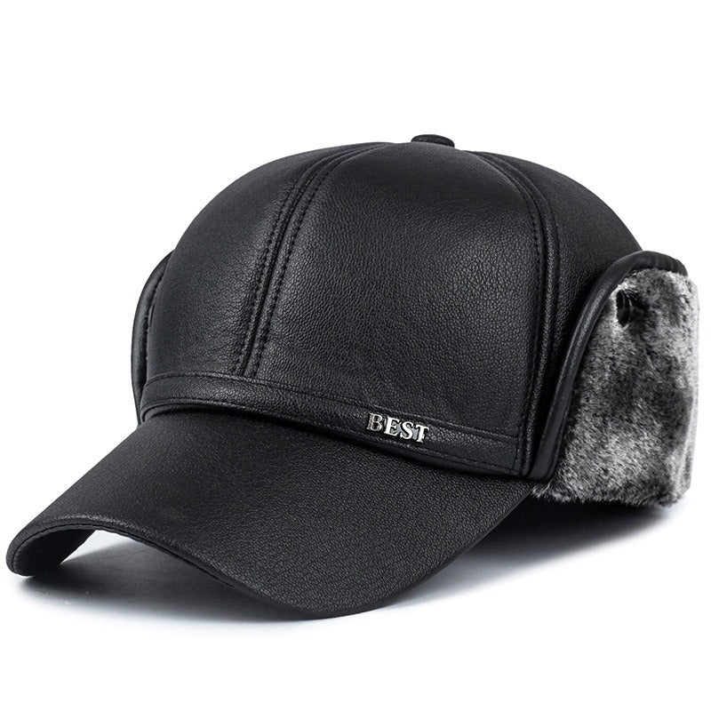 Leather Windproof Baseball Cap For Elderly