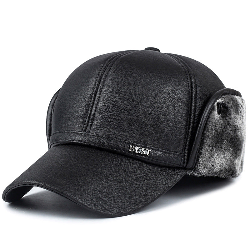 Leather Windproof Baseball Cap For Elderly