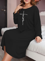 Cross Print Long Sleeve Lounge Dress