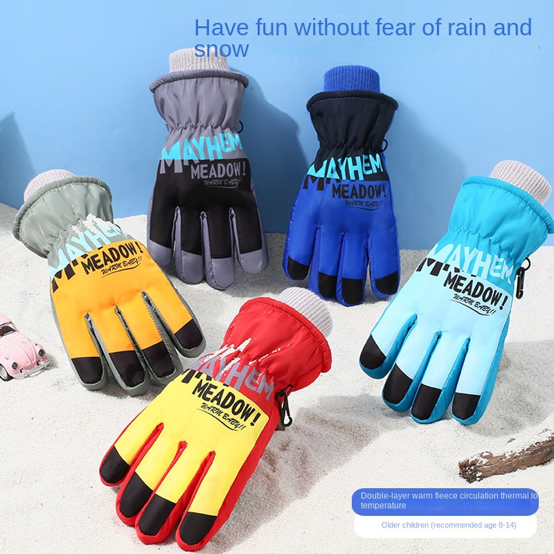 Winter Kids Skiing Gloves Windproof Coldproof Cartoon Warm Keeping