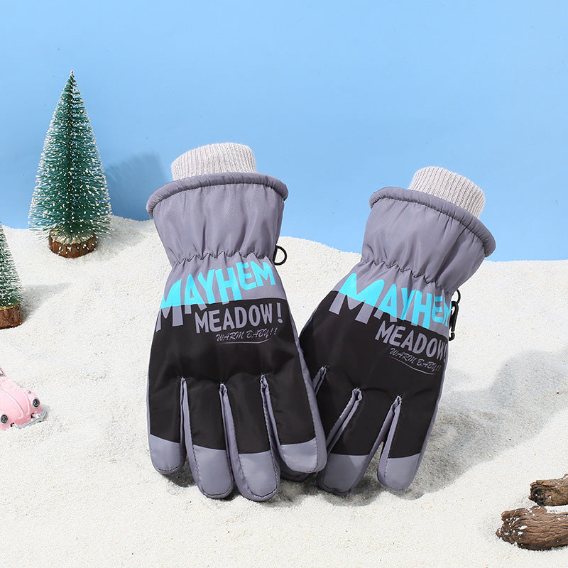 Winter Kids Skiing Gloves Windproof Coldproof Cartoon Warm Keeping