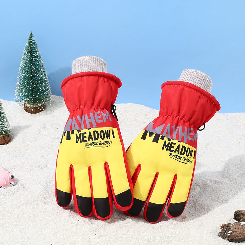 Winter Kids Skiing Gloves Windproof Coldproof Cartoon Warm Keeping