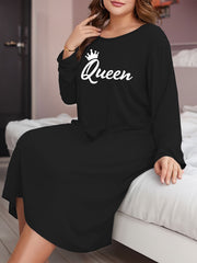 Crown & Letter Print Long Sleeve Tee Sleep Dress