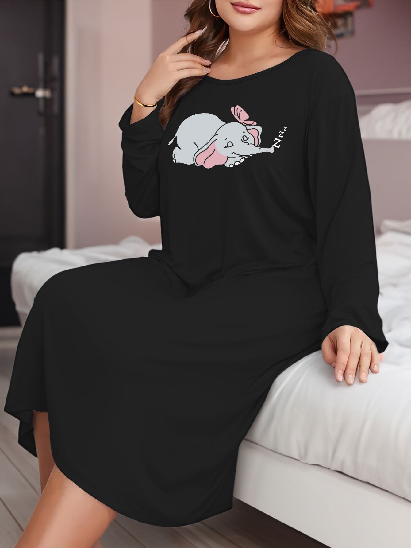 Elephant Print Long Sleeve Lounge Dress