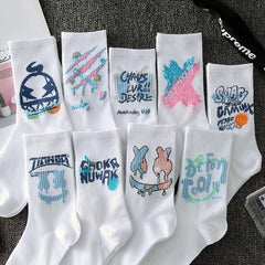 5 Pairs Graffiti Crew Socks Student Sports Basketball Anti-Odor