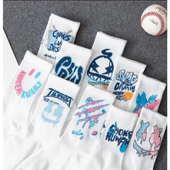 5 Pairs Graffiti Crew Socks Student Sports Basketball Anti-Odor