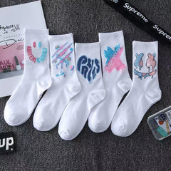 5 Pairs Graffiti Crew Socks Student Sports Basketball Anti-Odor