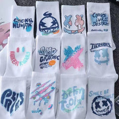5 Pairs Graffiti Crew Socks Student Sports Basketball Anti-Odor