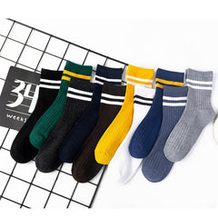 Men's Striped Mid Tube Cotton Socks for Sports