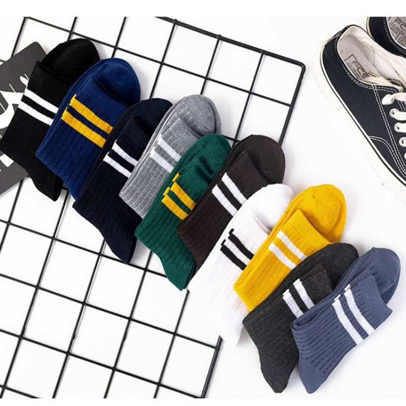 Men's Striped Mid Tube Cotton Socks for Sports