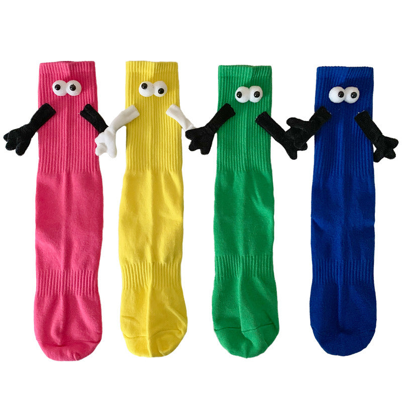 Funny Magnetic Holding Hands Cartoon Mid Calf Socks
