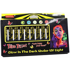 12 Pack Glow In The Dark Paint Face & Body Crayons