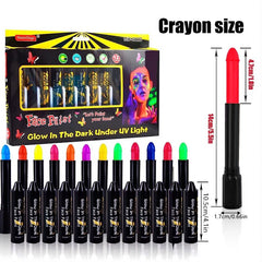 12 Pack Glow In The Dark Paint Face & Body Crayons