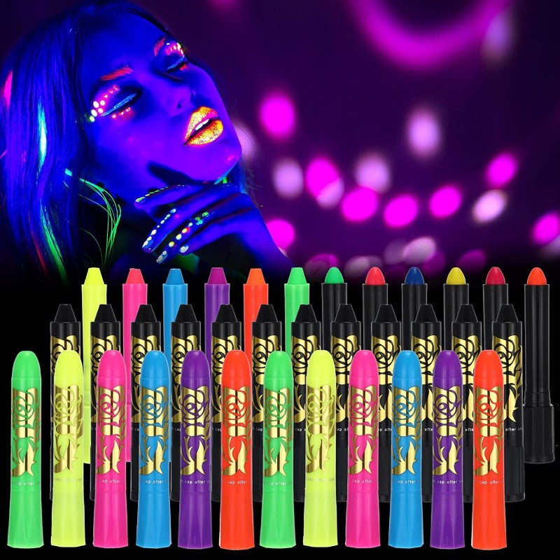 12 Pack Glow In The Dark Paint Face & Body Crayons