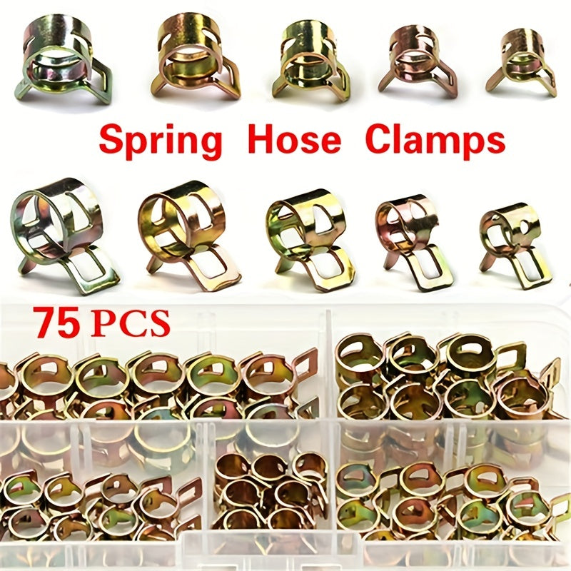 75pcs Zinc Plated Spring Hose Clamp Kit 6-22mm Metal Fastener