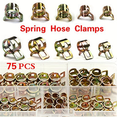 75pcs Zinc Plated Spring Hose Clamp Kit 6-22mm Metal Fastener