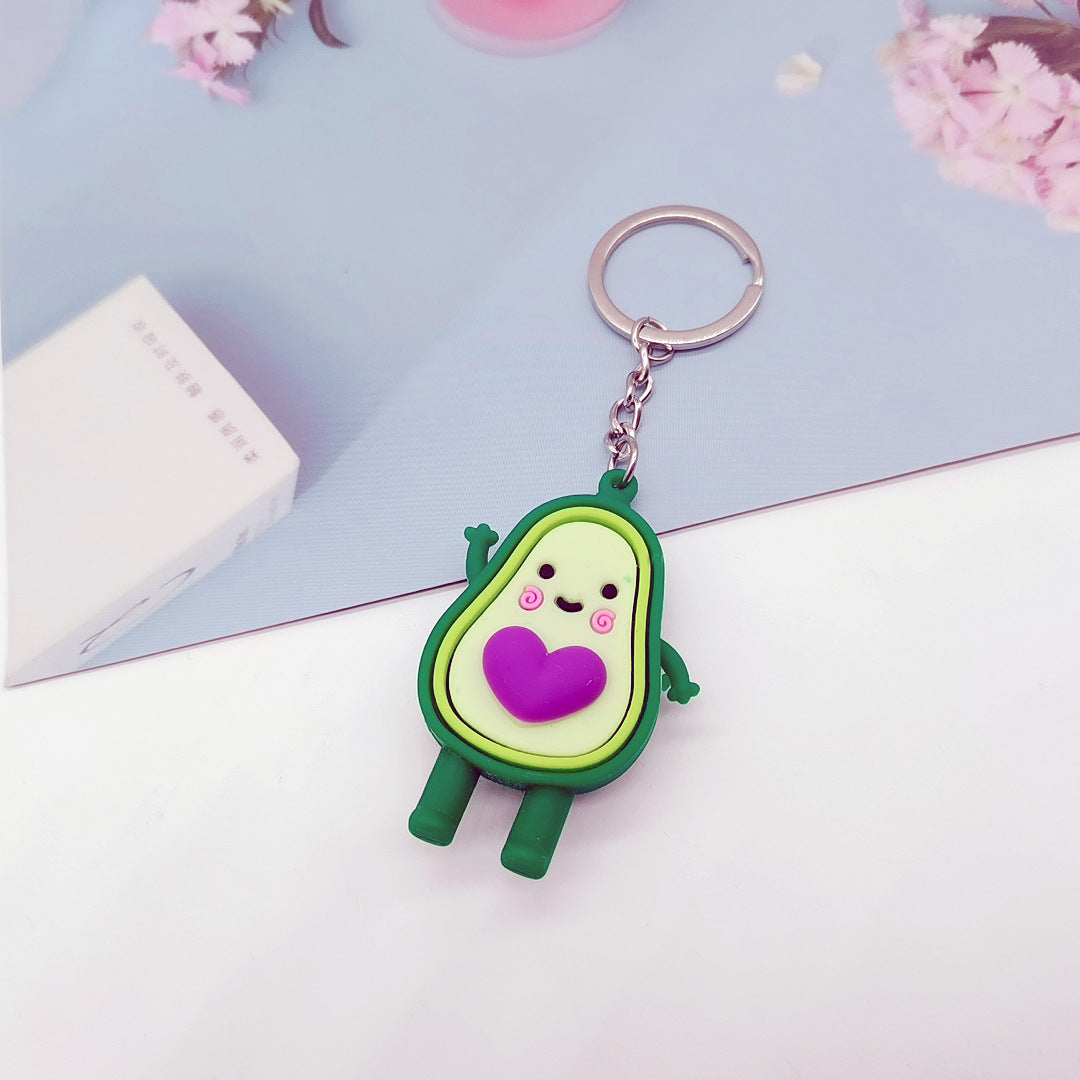 Cartoon Avocado Keychain With Heart Pattern Bag Pendant