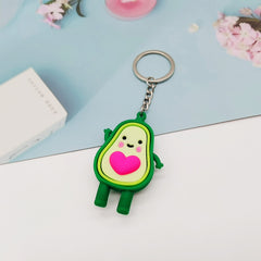 Cartoon Avocado Keychain With Heart Pattern Bag Pendant