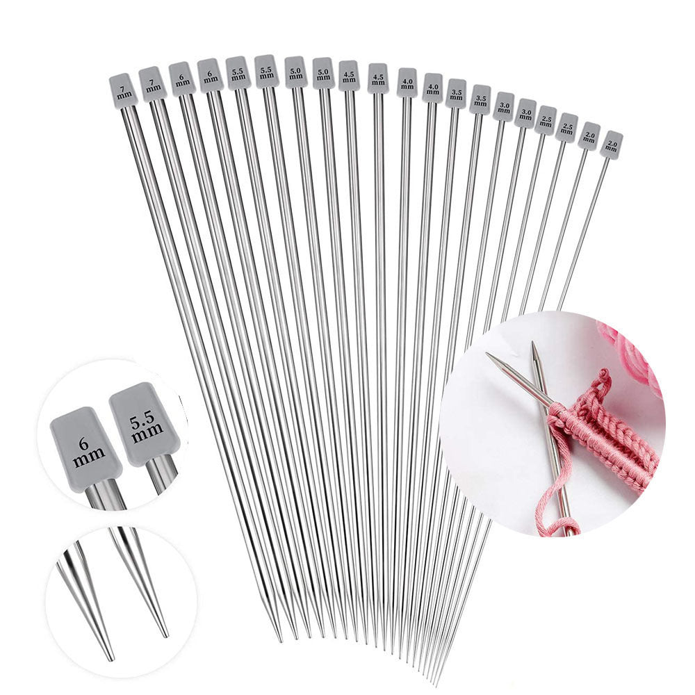 20pcs Stainless Steel Single Point Knitting Needles Crochet Hook Set
