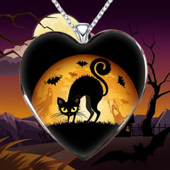 Halloween Cat Necklace Heart Shape for Friends