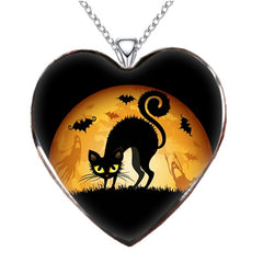 Halloween Cat Necklace Heart Shape for Friends