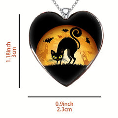 Halloween Cat Necklace Heart Shape for Friends