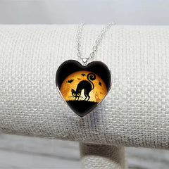 Halloween Cat Necklace Heart Shape for Friends