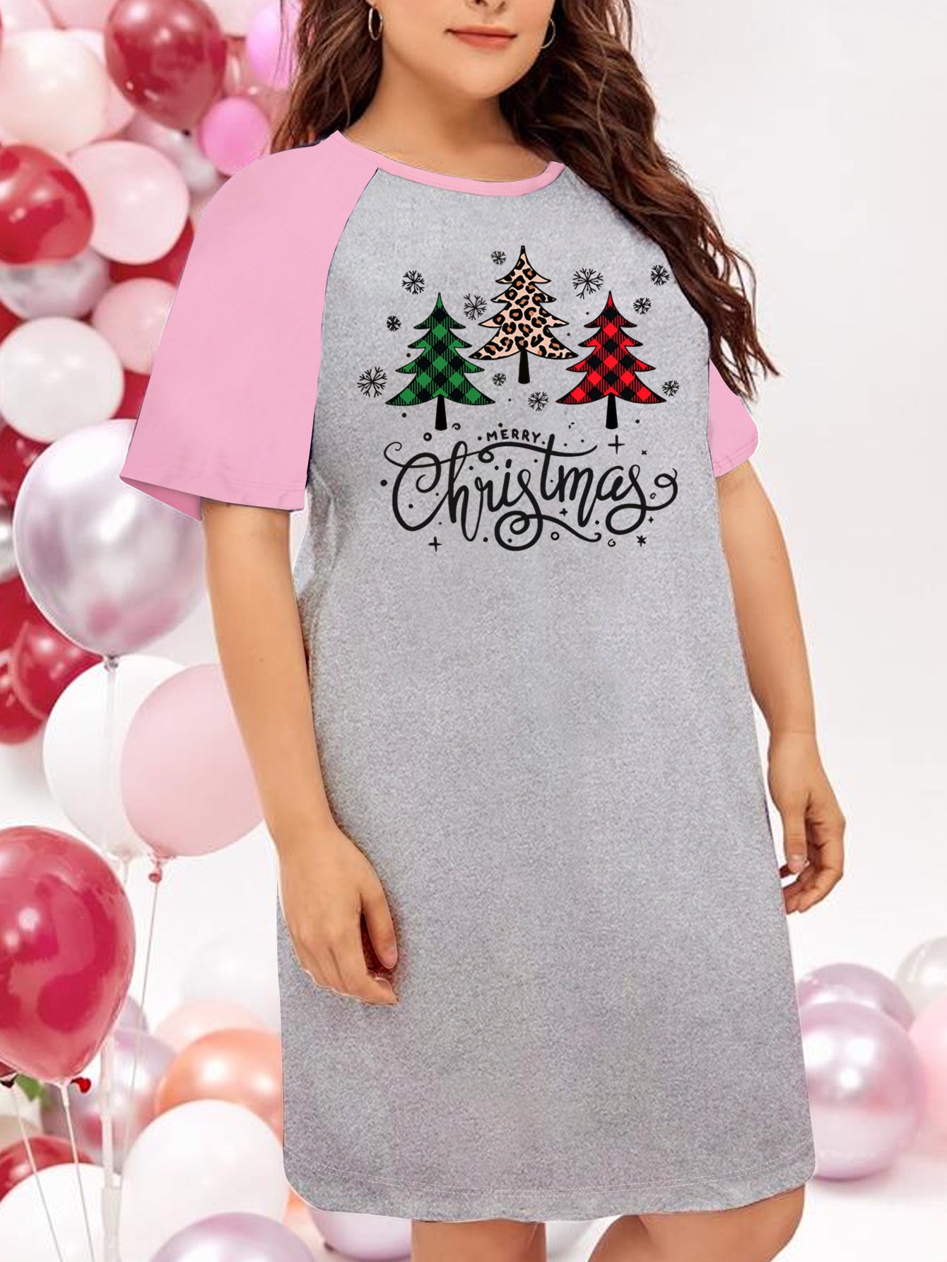 Christmas Nightdress Women's Plaid Christmas Tree & Snowfl