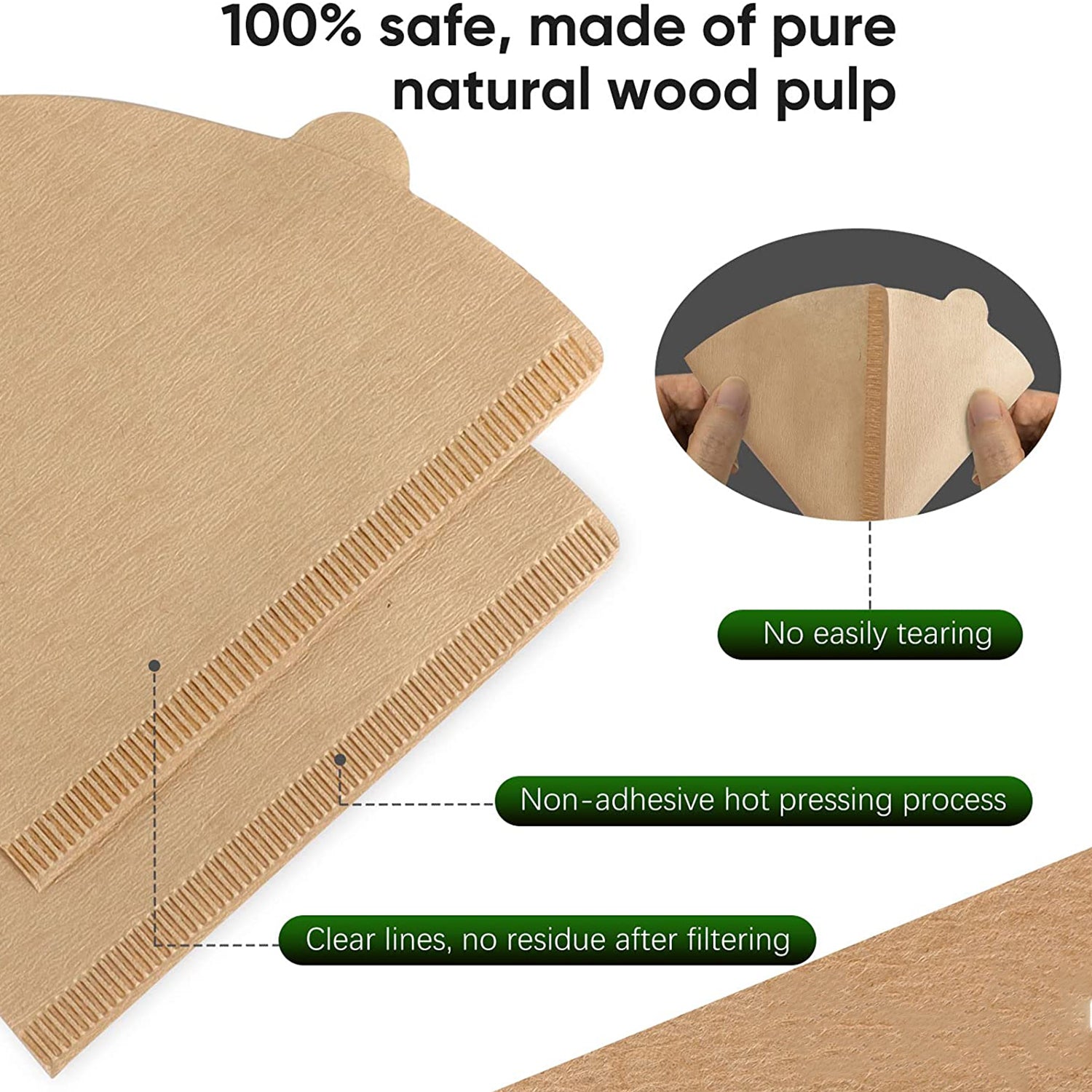 40pcs Cone Coffee Filter Paper Unbleached for Pour Over and Drip C