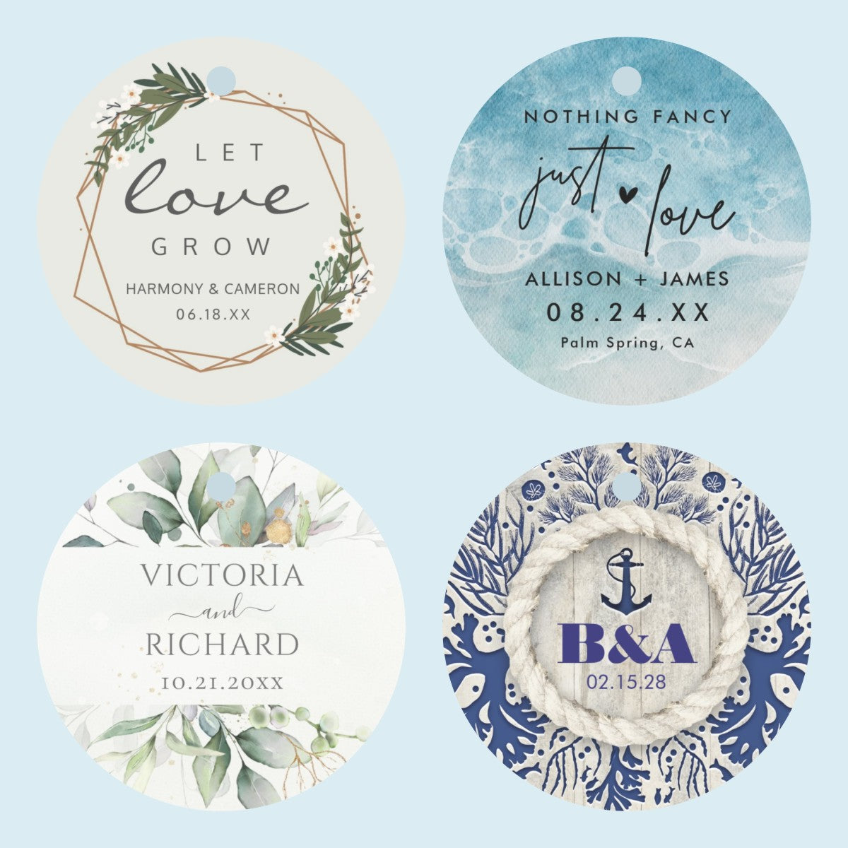 Custom Wedding Tags with Name & Date - Personalized Thank You Gift Tags
