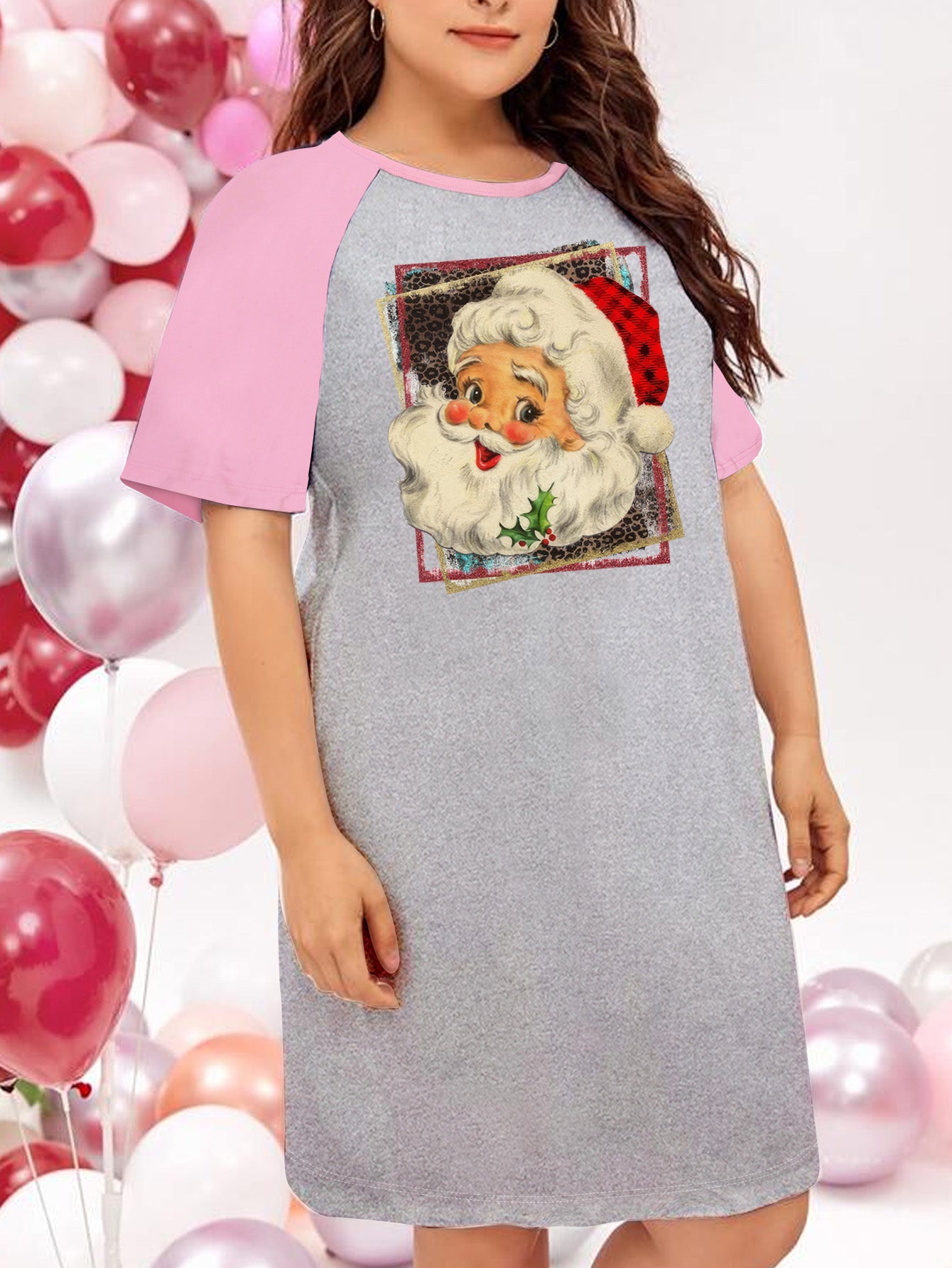 Leopard Santa Claus Graphic Print Nightdress