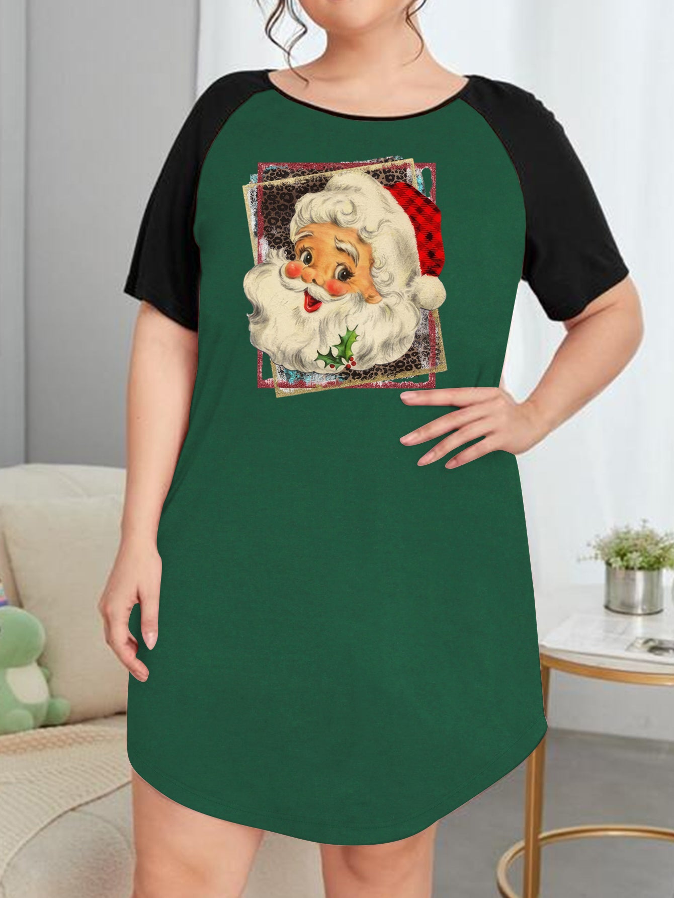 Leopard Santa Claus Graphic Print Nightdress