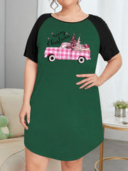 Christmas Nightdress Women's Plaid Cat & Christmas Tree