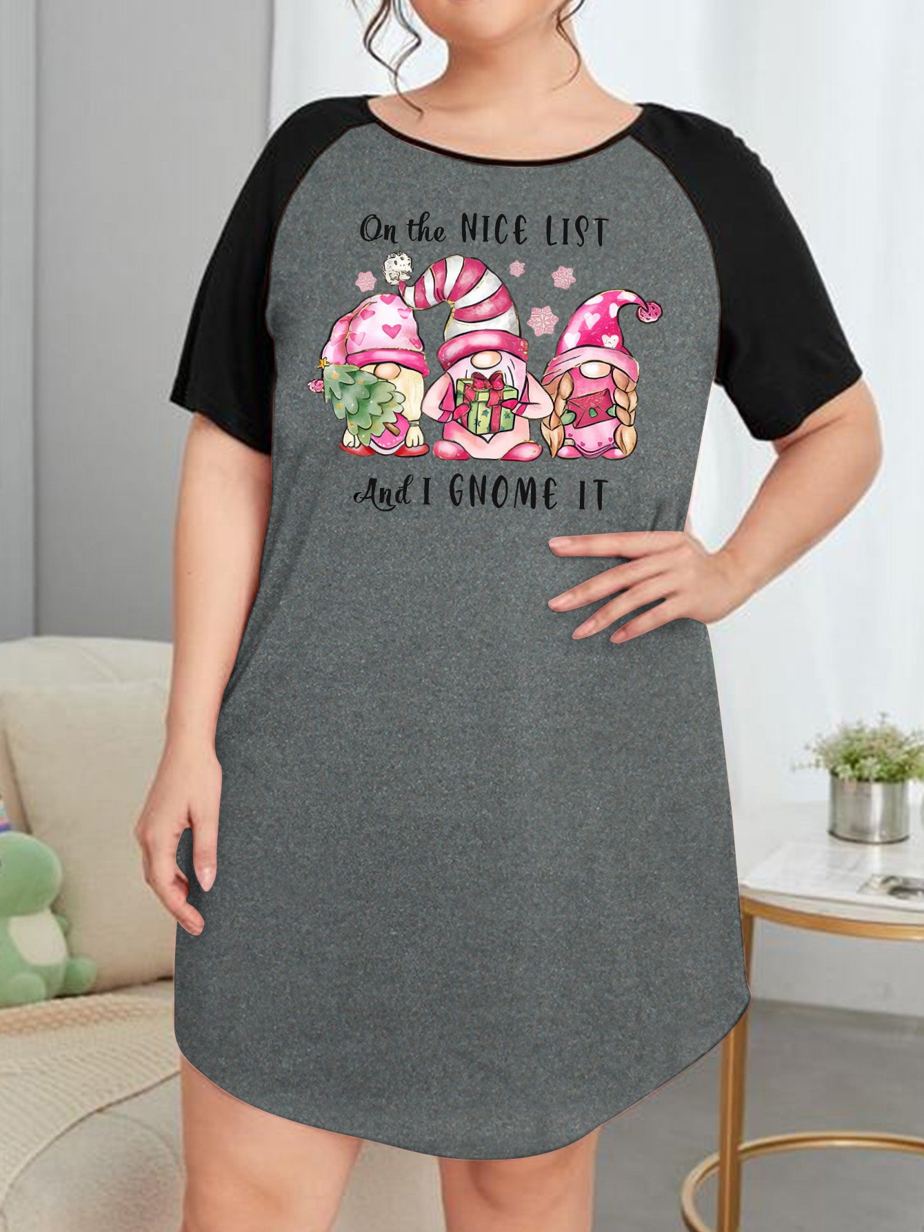 Christmas Gnomes Raglan Sleeve Tee Sleep Dress