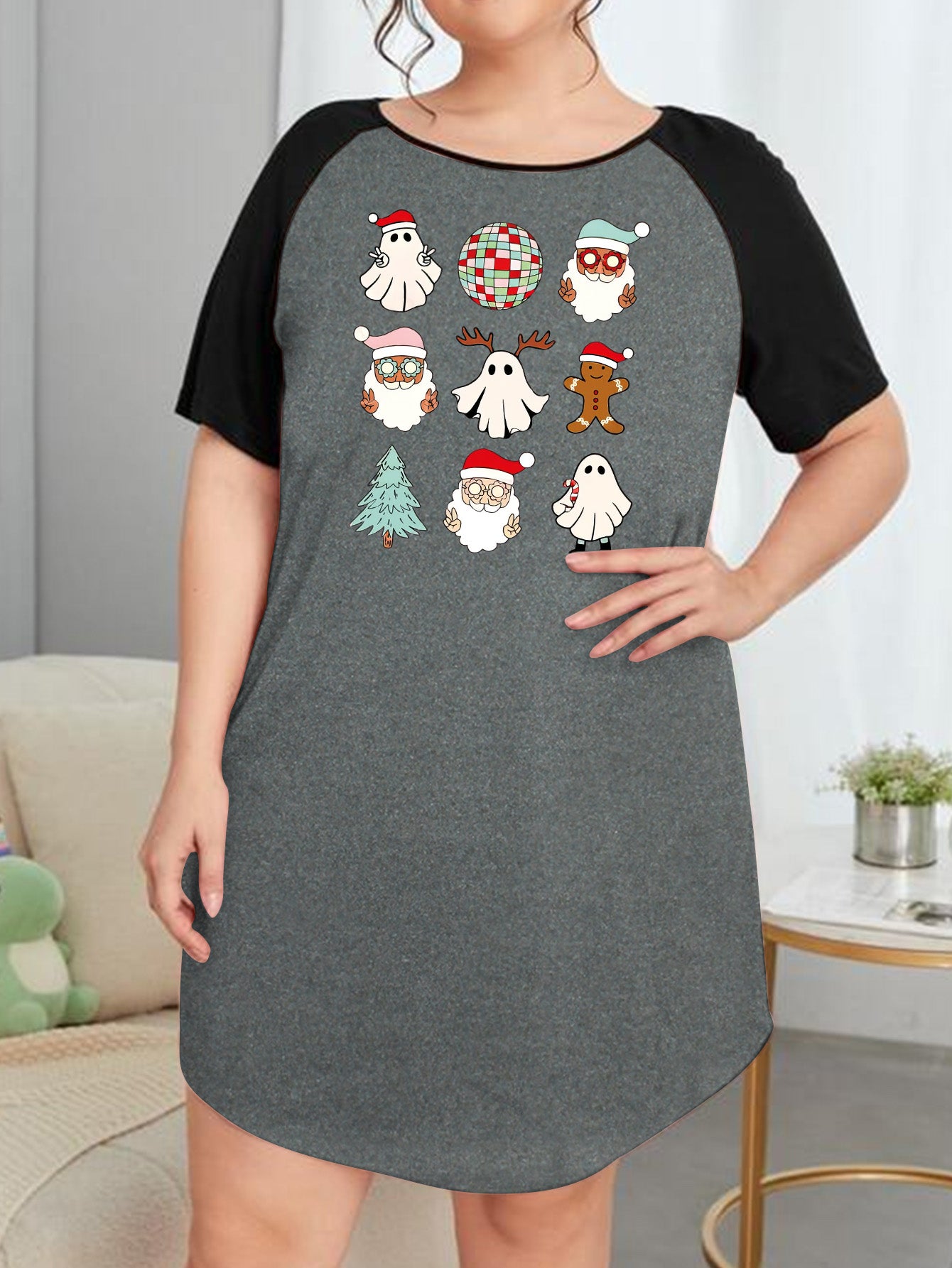 Christmas Nightdress Women's Santa Claus Print Tee Sleep Dress