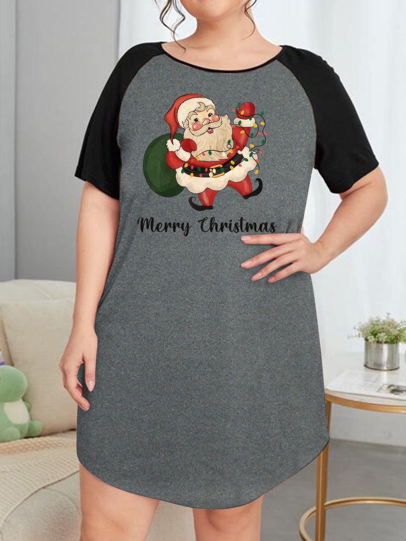 Christmas Nightdress Women's Santa Claus Print Tee Sleep Dress