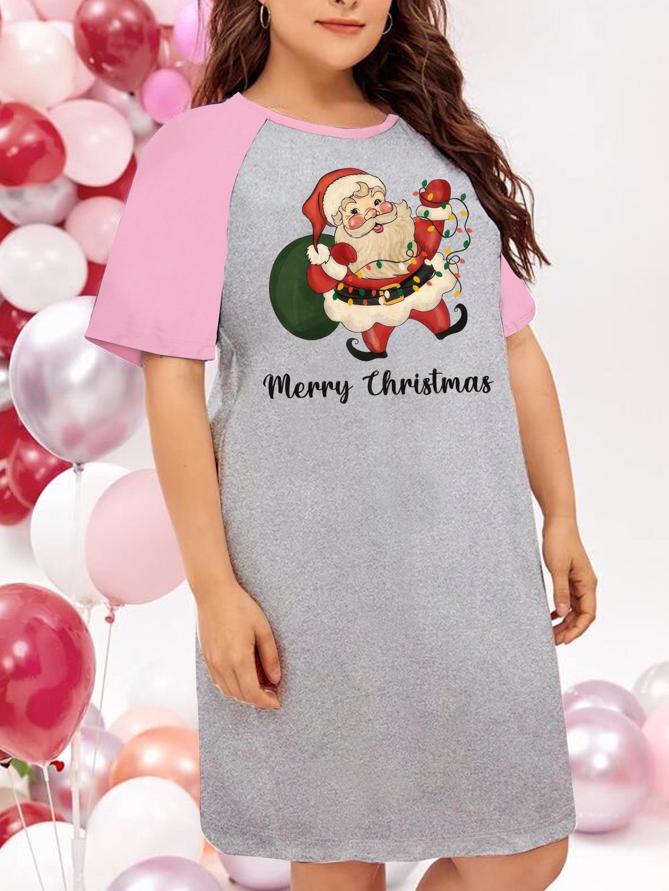 Christmas Nightdress Women's Santa Claus Print Tee Sleep Dress
