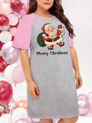 Christmas Nightdress Women's Santa Claus Print Tee Sleep Dress
