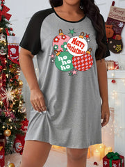 Floral & Letter Print Raglan Sleeve Tee Sleep Dress