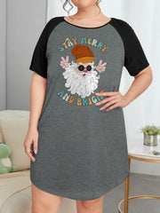 Women's Plus Size Santa Claus Print Nightdress Raglan Sleeve Tee Sleep Dress