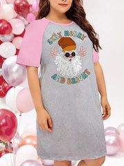 Women's Plus Size Santa Claus Print Nightdress Raglan Sleeve Tee Sleep Dress