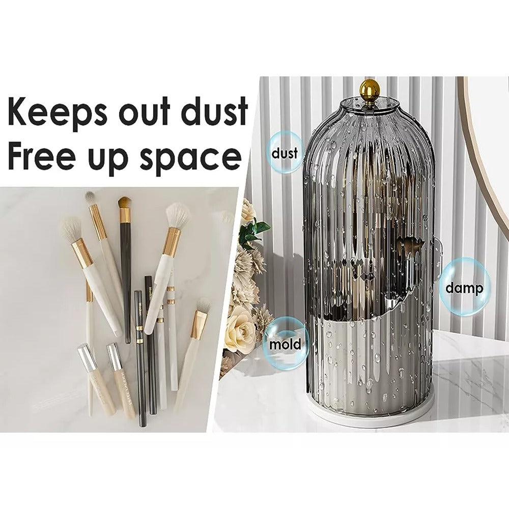 360 Rotating Clear Acrylic Makeup Brush Organizer with Dustproof Cover