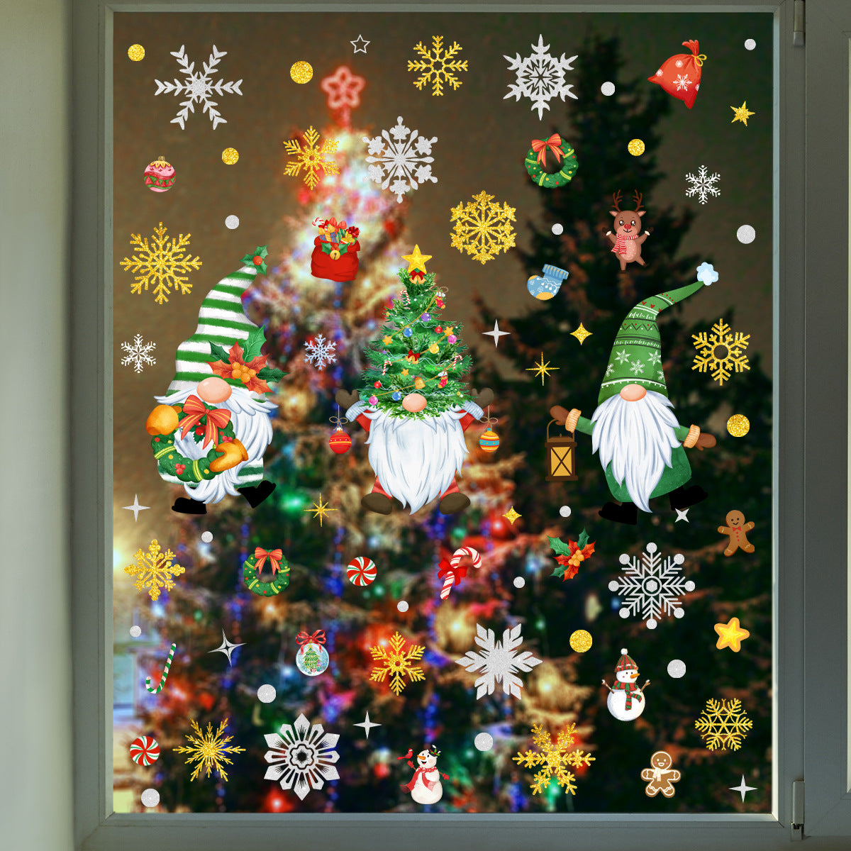 Christmas Tree & Gnome Wall Decals Static Cling Glass Window Stickers