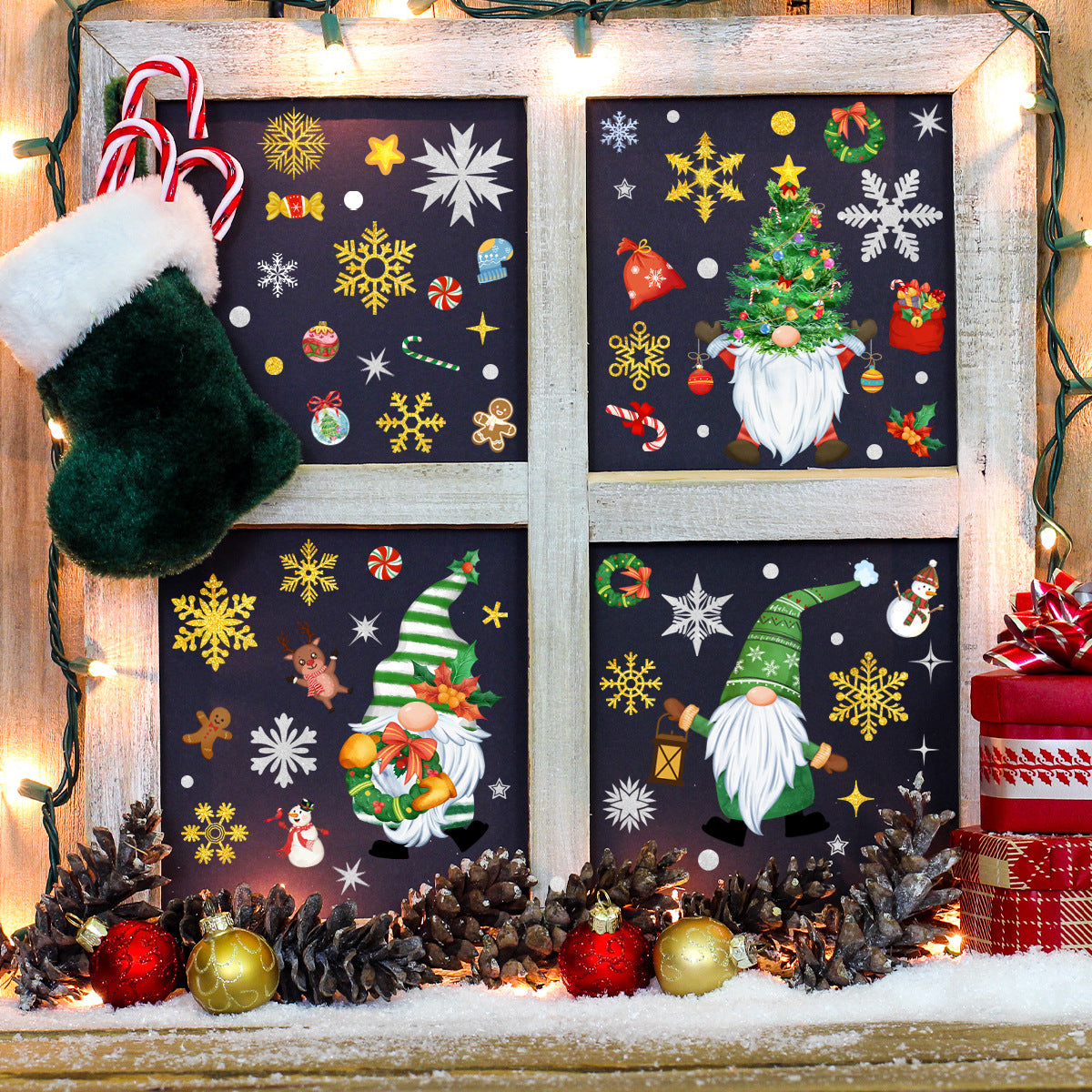 Christmas Tree & Gnome Wall Decals Static Cling Glass Window Stickers
