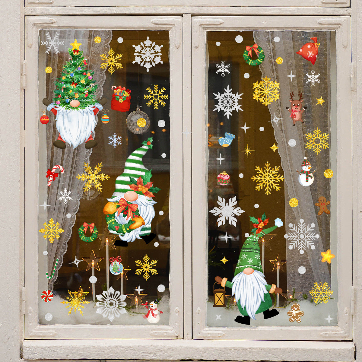 Christmas Tree & Gnome Wall Decals Static Cling Glass Window Stickers