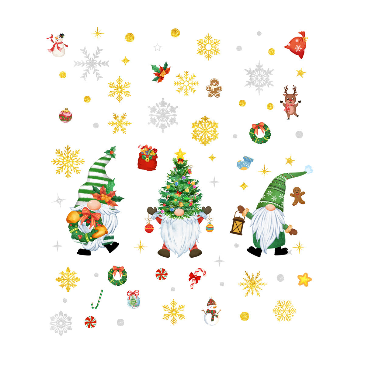 Christmas Tree & Gnome Wall Decals Static Cling Glass Window Stickers