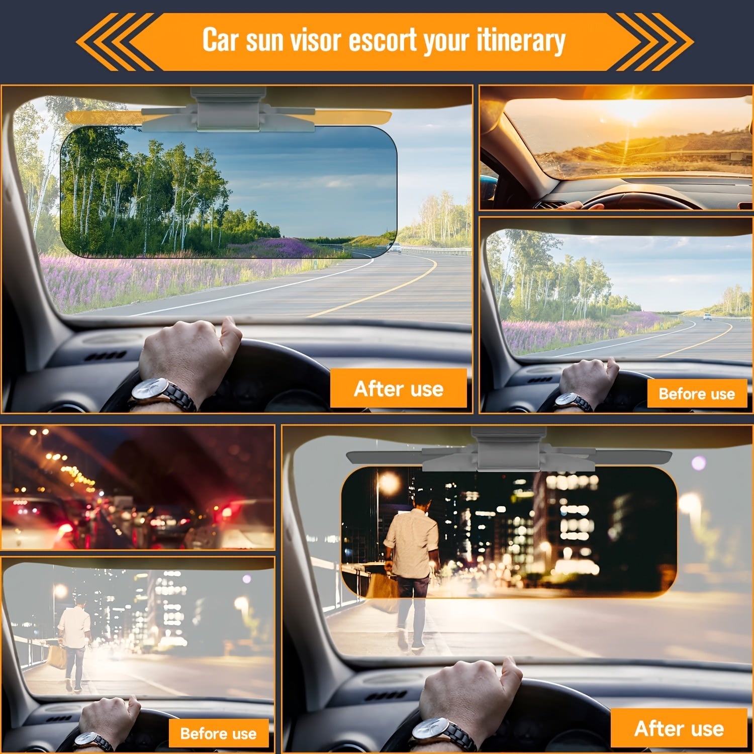 2 in 1 Car Sun Visor Night Anti Glare UV Blocking Sunscreen Non Glare Goggles