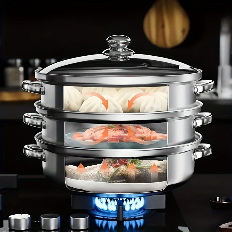 3pcs Stainless Steel Double Ear Steamer Set