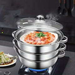 3pcs Stainless Steel Double Ear Steamer Set