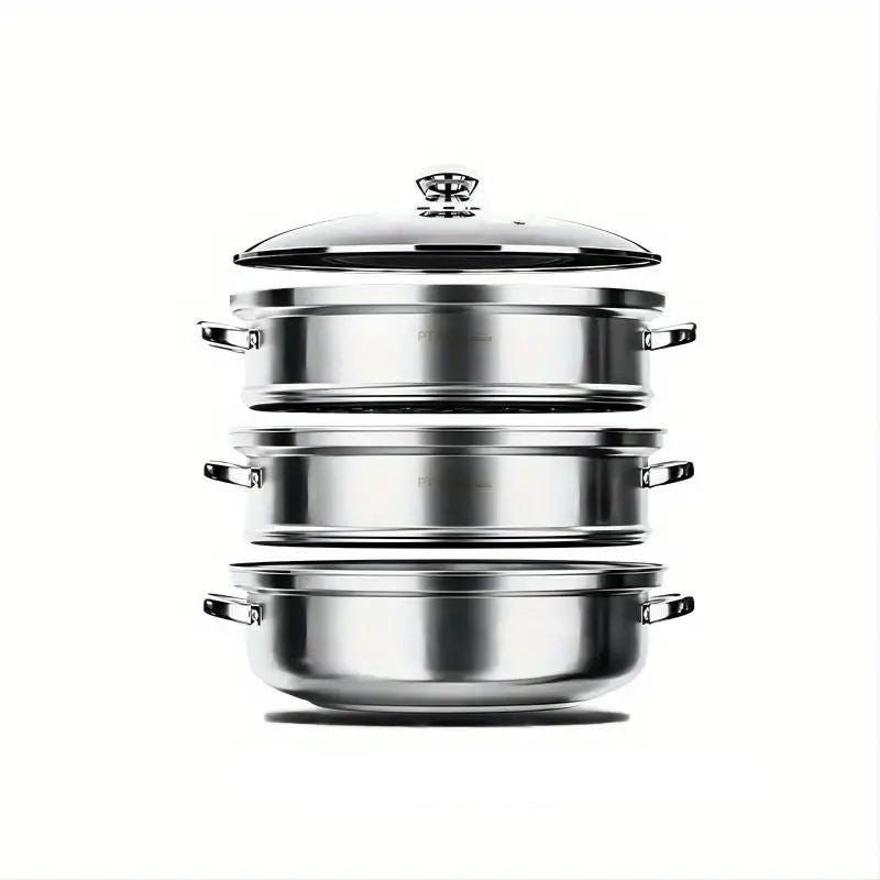 3pcs Stainless Steel Double Ear Steamer Set